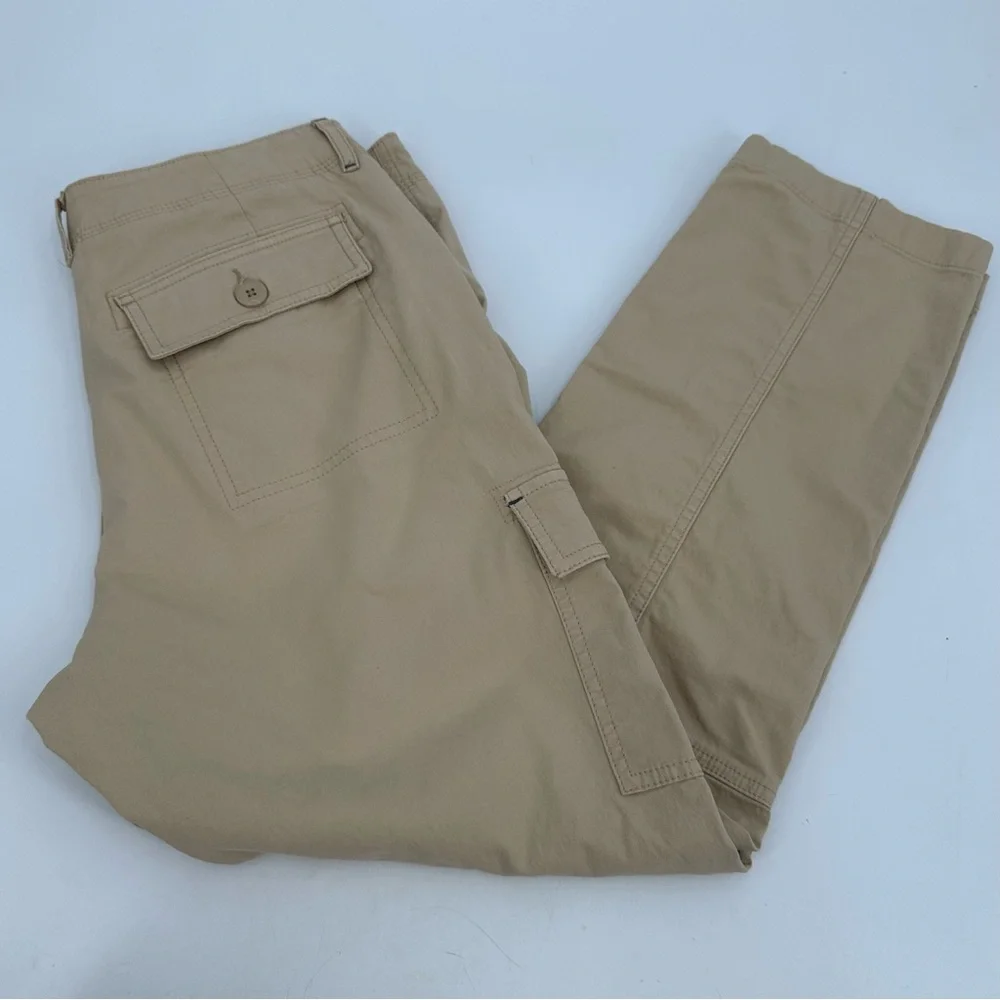 LL Bean Pants Women 10P Beige Tan Stretch Canvas Cargo Favorite Fit Straight Leg